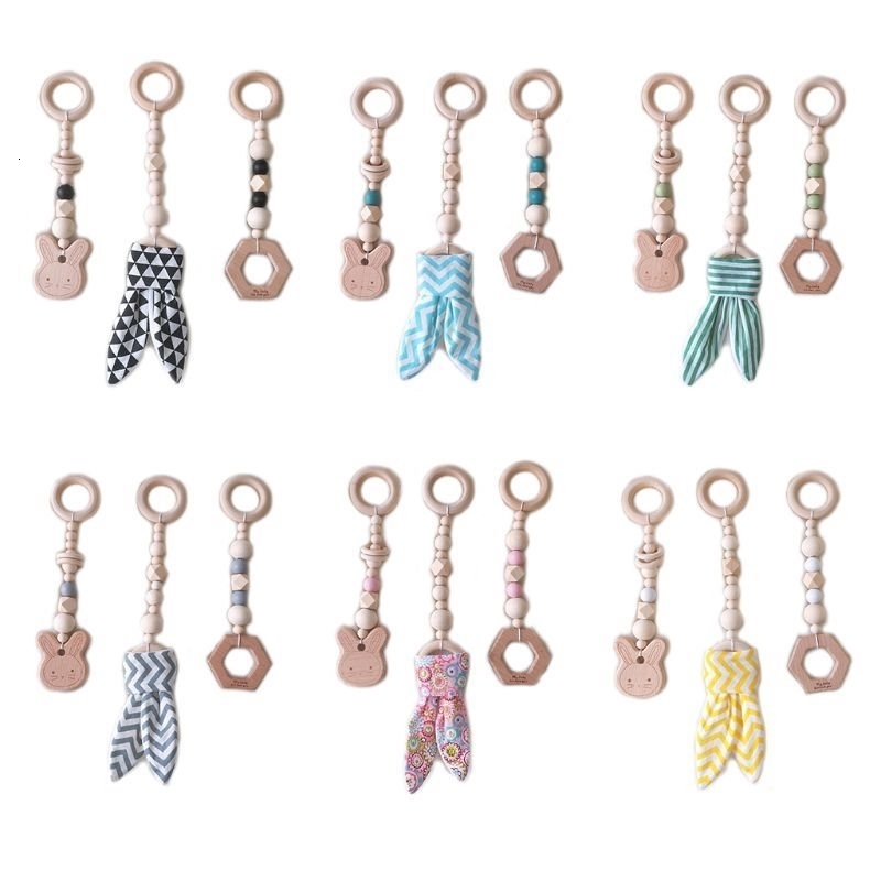 Nordic Cartoon Baby Wooden Rabbit Ear Toy Pendant Gym Fitness Rack Ornament Toddler Infant Room Decorations y250517z
