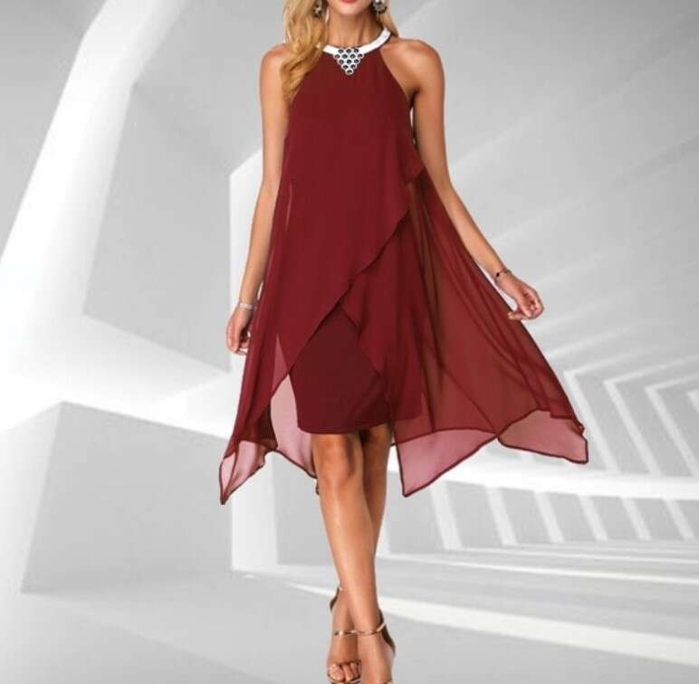 European and American women's solid color mesh sleeveless irregular loose dress 2025 new casual versatile fashion clothing