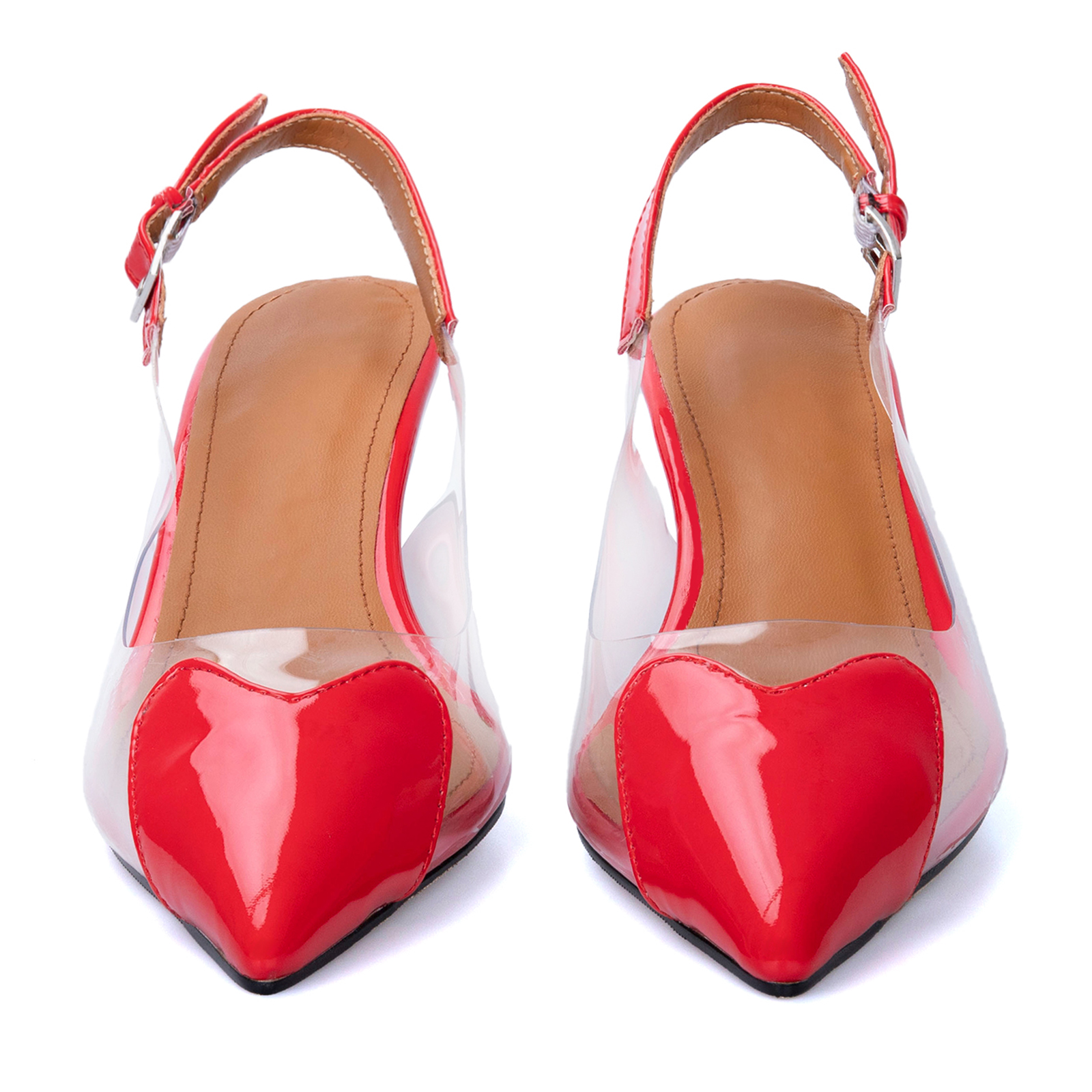 ARQA Womens Slingback Kitten Heels Heart Clear Pumps Low Heel Pointed Closed Toe Party Wedding Dress Shoes