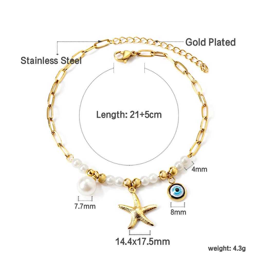 ASONSTEEL Delicate Stainless Steel Starfish Accessory Imitation Pearl Anklet Bracelet Waterproof Beach Statement Trendy Jewelry W250604
