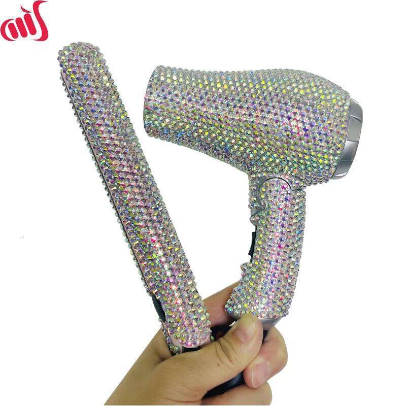 Mini Portable Blow Set Travel And Small Flat Iron With Rhinestone Folding Handle Hair Dryer For Women