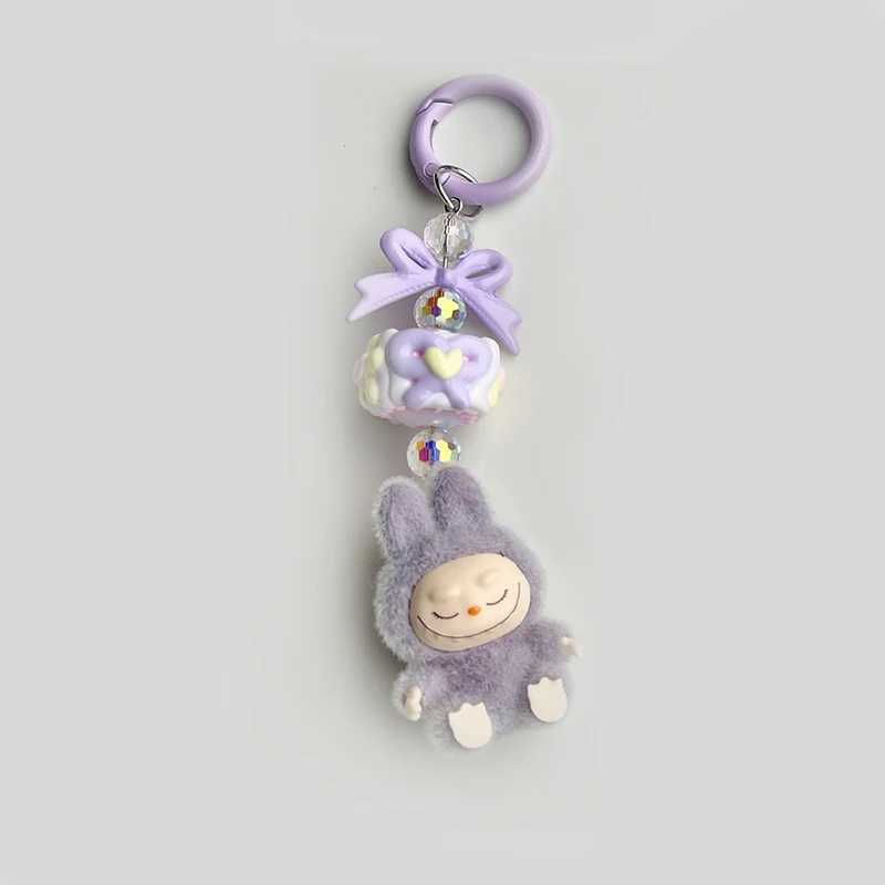 Flocking Labubu Doll Keyring Cell Phone Charm Mini Labubu Keychain The Monsters Box Backpack Pendant Decoration Child Kids Gift M250604