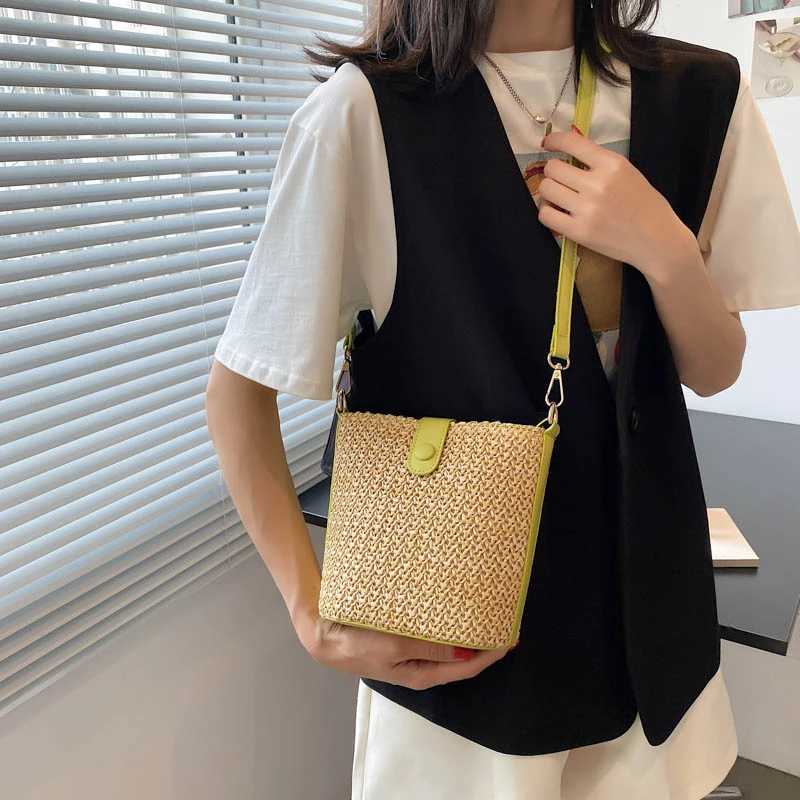 LEFTSIDE Weave Mini Straw Bucket Shoulder Bags for Women 2025 Summer Ladies New Crossbody Bag Females Beach Bags Lady Handbags XJ250604