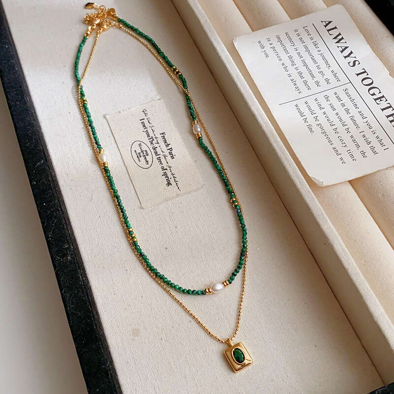 Luxury jewelry designer necklace ethnic handicrafts New Chinese Malachite Freshwater Pearl Exquisite Ethnic Style Beaded Collarbone Chain Unique Neckl