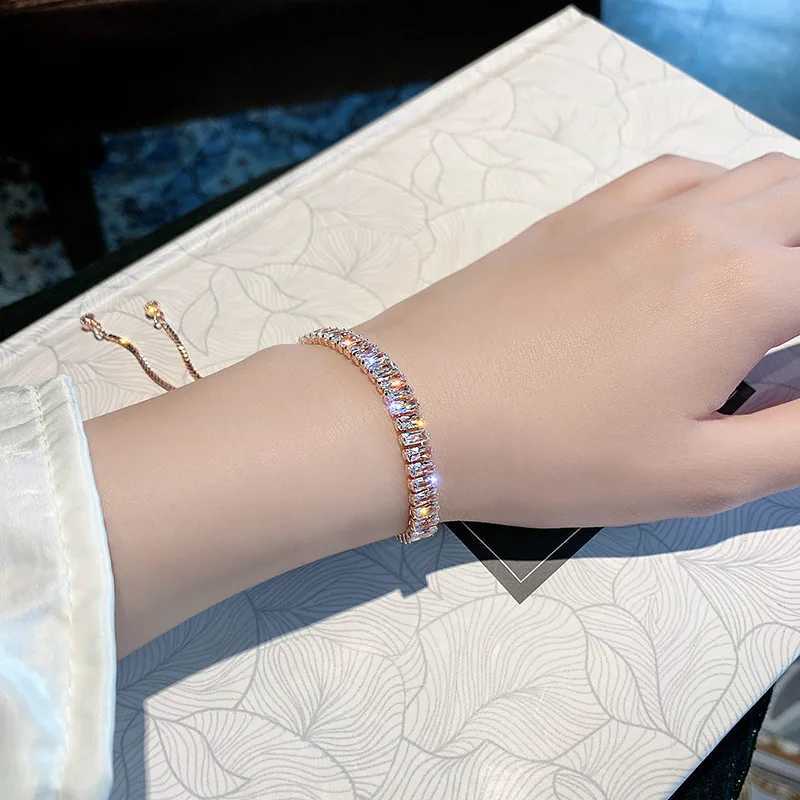 New Arrival Full of Rhinestone Stainless Steel Bracelet For Women New Designer Shiny Luxury Zircon Adjustable Bracelets Jewelry Gift V250604
