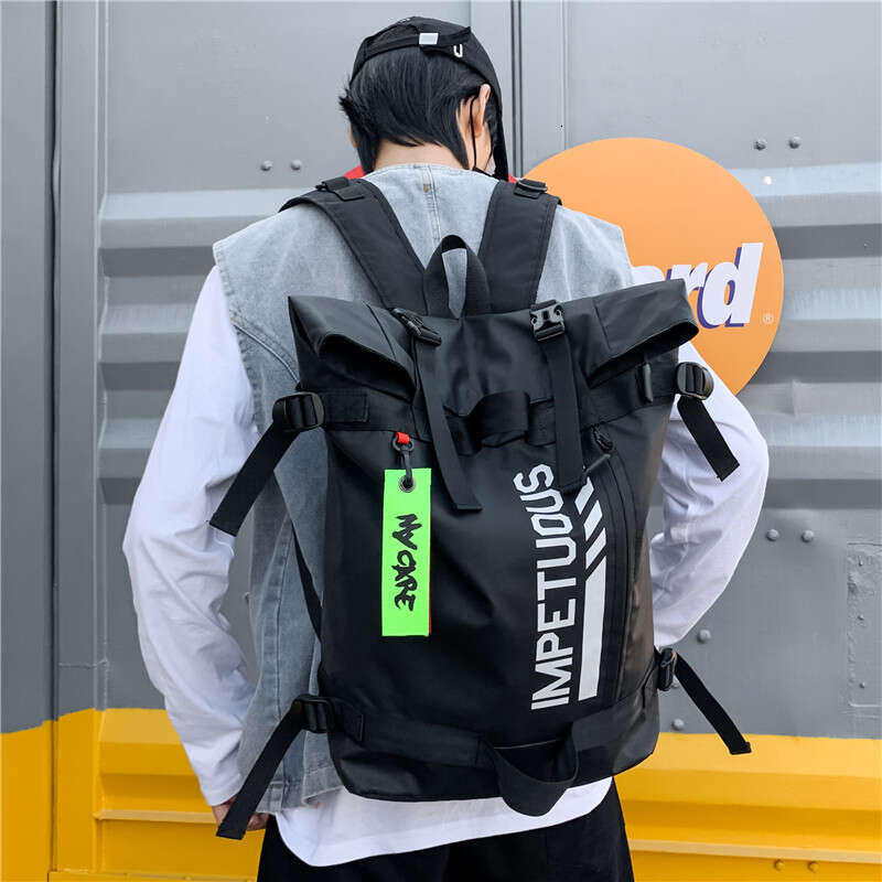 New Street Fashion for Men Korean Style College Student Bag Sports Casual Personality Roll-top Waterproof Backpack