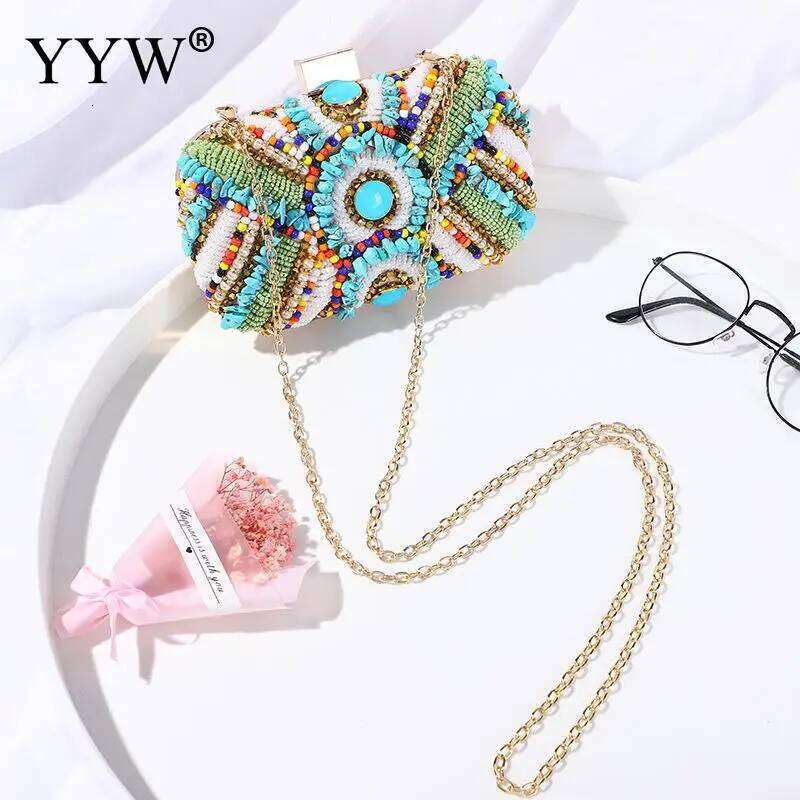 Bohemia Beading Evening Bag Contrast Colors Summer Hand Bags Wedding Bridal Party Clutch Purse Pochette Femme