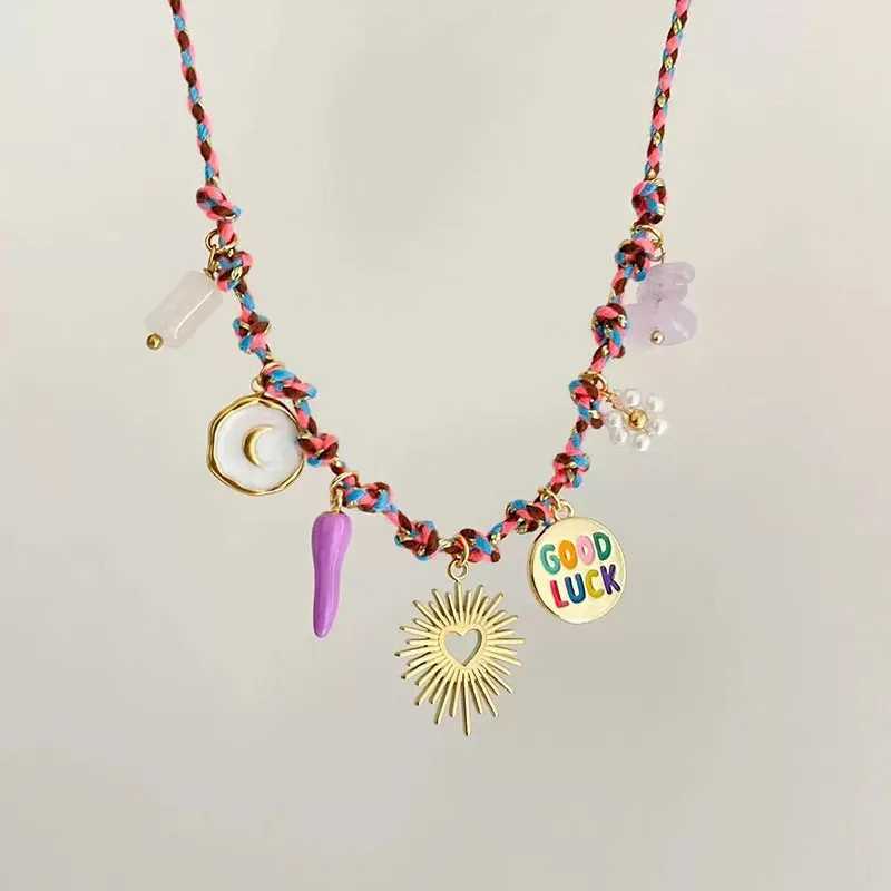 New Summer Sea Love Wind Starfish Pearl Love Pendant Colorful Dopamine Rope Necklace Gold Color Jewelry Gifts XJ250604