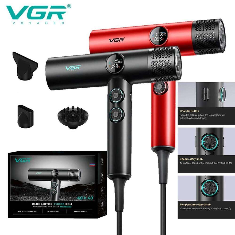 VGR Dryers Professional Hair Dryer Hine Negative Ion 110000 RPM Air Blower Barber Salon BLDC Motor Home Appliance V-401