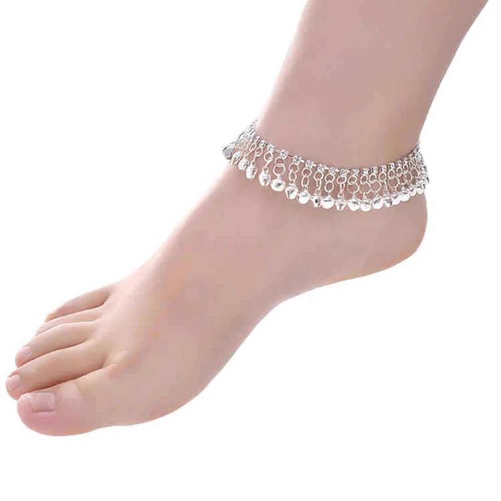 Fashion Boho Summer Beach Party Anklets for Women Crystal Bells Tassel Bohemian Indian Belly Dance Ankle Bracelet Sexy Jewelry W250604
