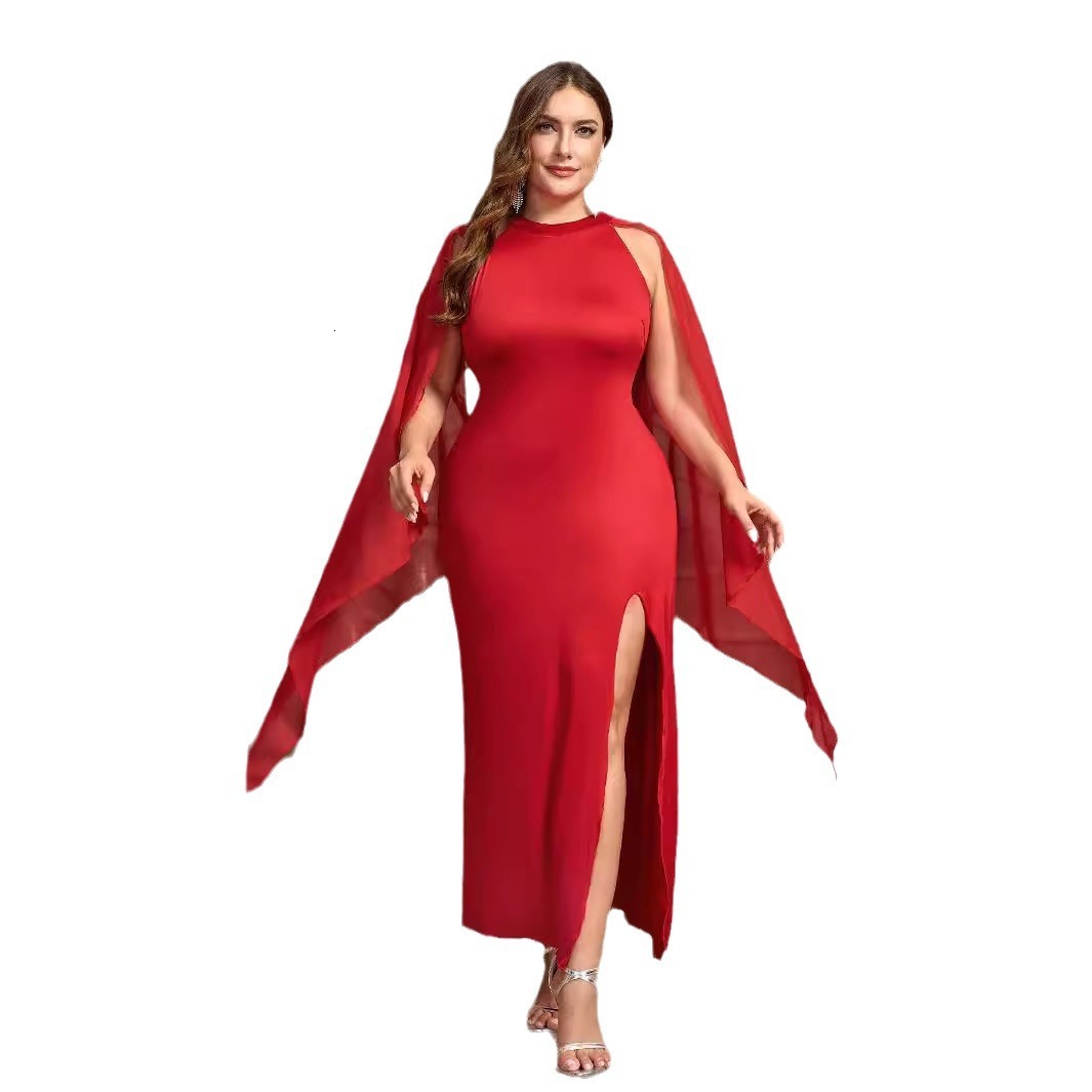 New plus size dress for women plus size dress solid color slim fit banquet dress