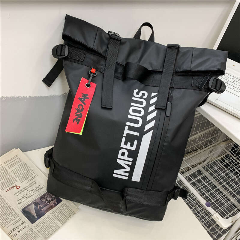 New Street Fashion for Men Korean Style College Student Bag Sports Casual Personality Roll-top Waterproof Backpack