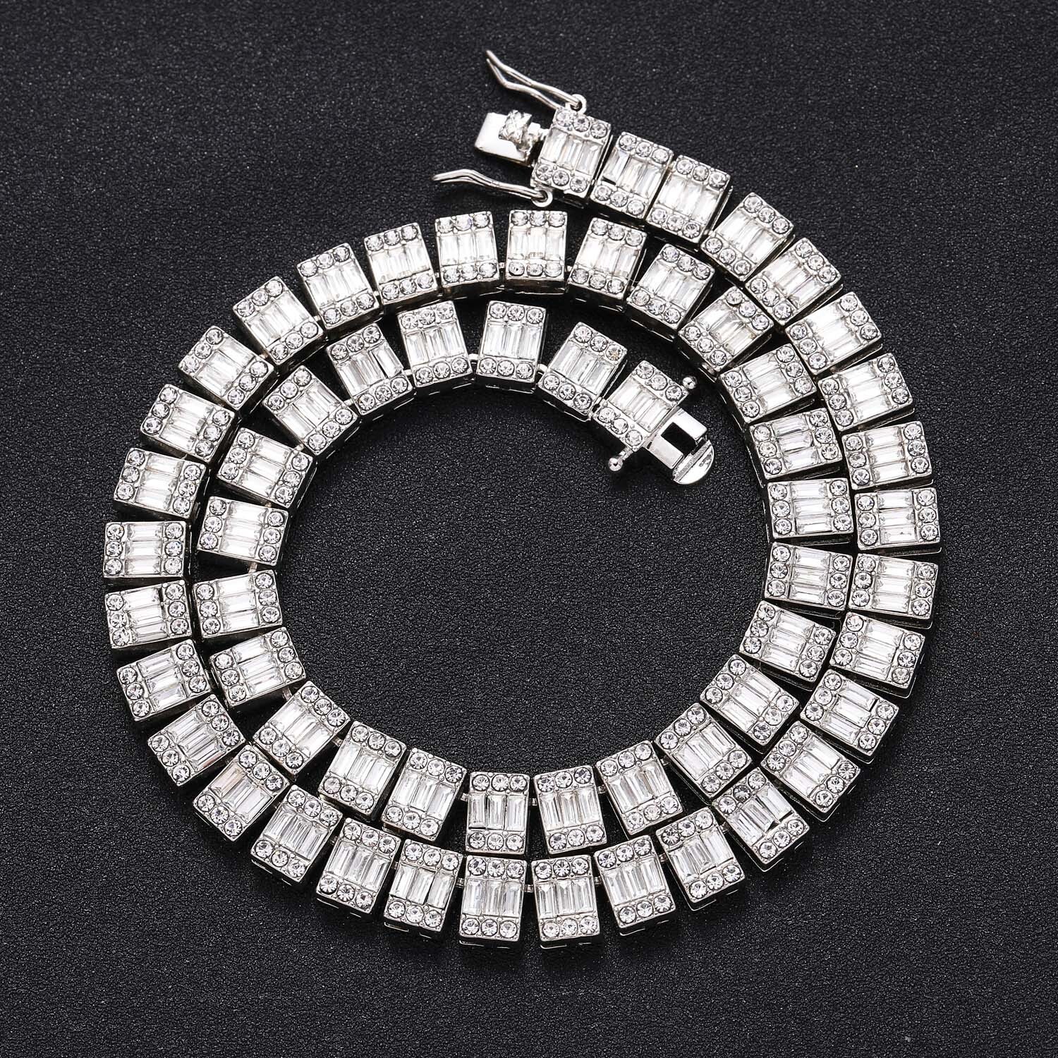 Square 10mm square diamond round diamond Cuban chain hip-hop necklace mens necklace