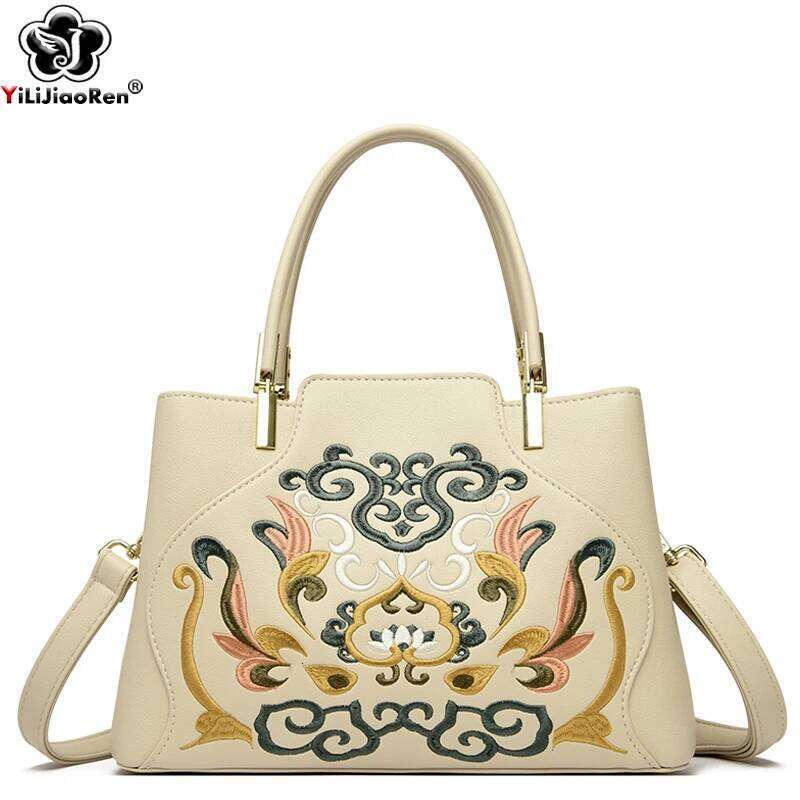 Fashion Embroidery Handbag Women Designer Pu Leather Top-handle Shoulder Crossbody Bags Ladies Tote Large Bag Purse