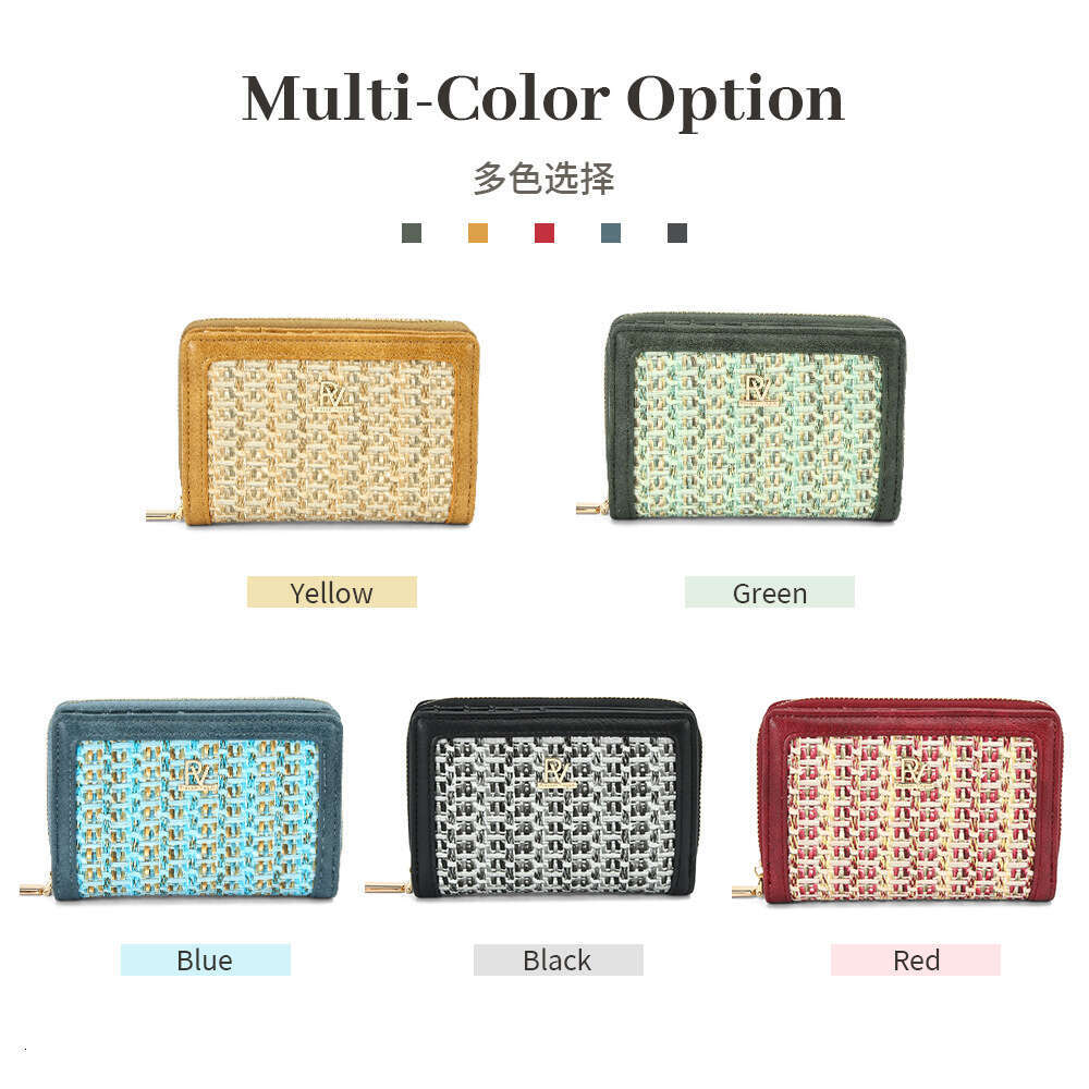 Korean Style Wallet for Women, INS Fashion, Patchwork Woven PU, Anti-theft, Multi-functional Short Coin Purse
