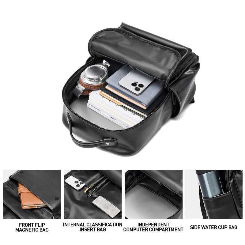 Travel Backpack Men High Quality Casual PVC Leather Waterproof Backpack Multifunction Large Capacity Bag Business School Fashion W250603