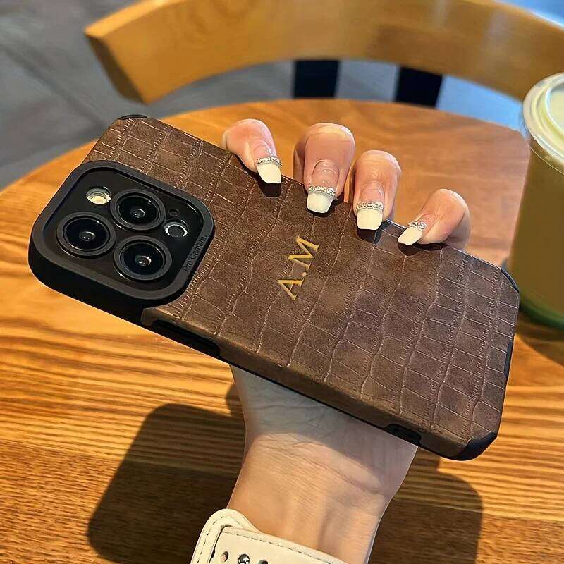 Personalized Customized Name Letter Leather Phone Case For iPhone 15 14 13 12 11 Pro Max 16 Plus Lens Protective Cover