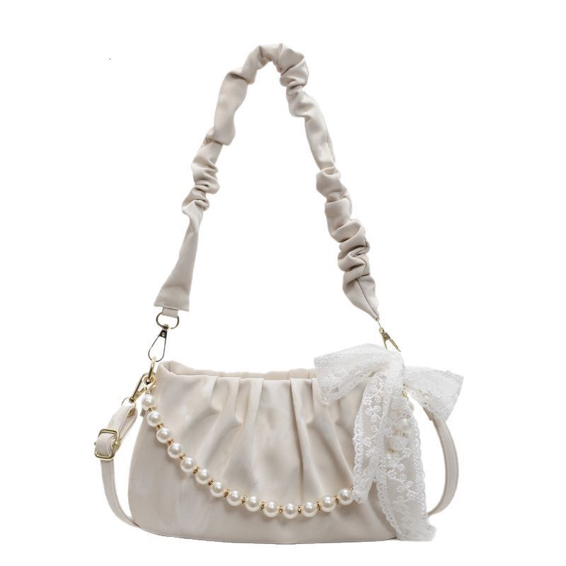 designer 2025 New Niche Pearl Handheld Pleated Cloud Bag for Women High-end Single Shoulder Underarm Bag Casual Crossbody Bag