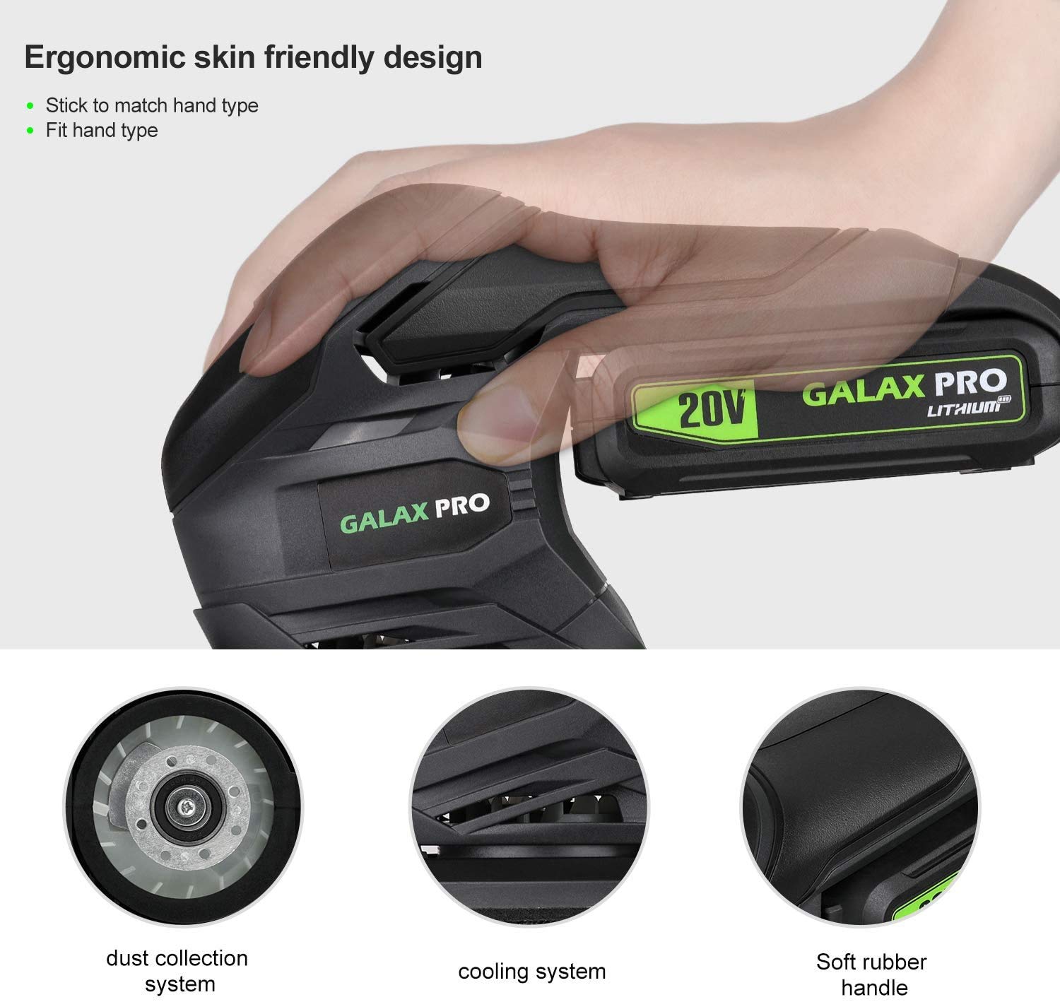 GALAX PRO Cordless Detail Sanders 20V, 20Pcs Sandpapers 12000RPM Sanders with Dust Collection System for Tight Spaces Sanding Battery and Charger Incl