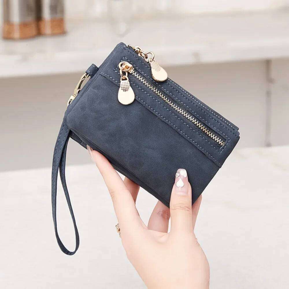 Retro foldingzipper wallet high-quality PUleather portablemultifunctional women's walletfashionable withID card window wrist bag