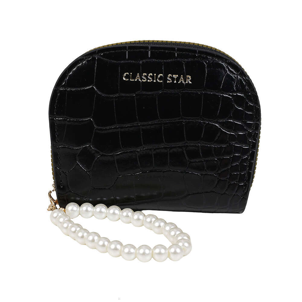 New Pearl Bracelet Crocodile Pattern Half-Round Accordion Card Holder Large Capacity Exquisite Shiny Leather Coin Purse Wallet