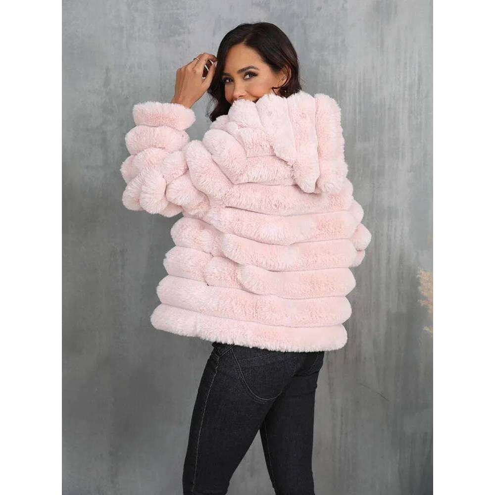 ZADORIN Autumn Winter Casual Hood Fluffy Pink White Coat Women Ripple Zipper Ladies Jackets Fur Faux Coats for Woman