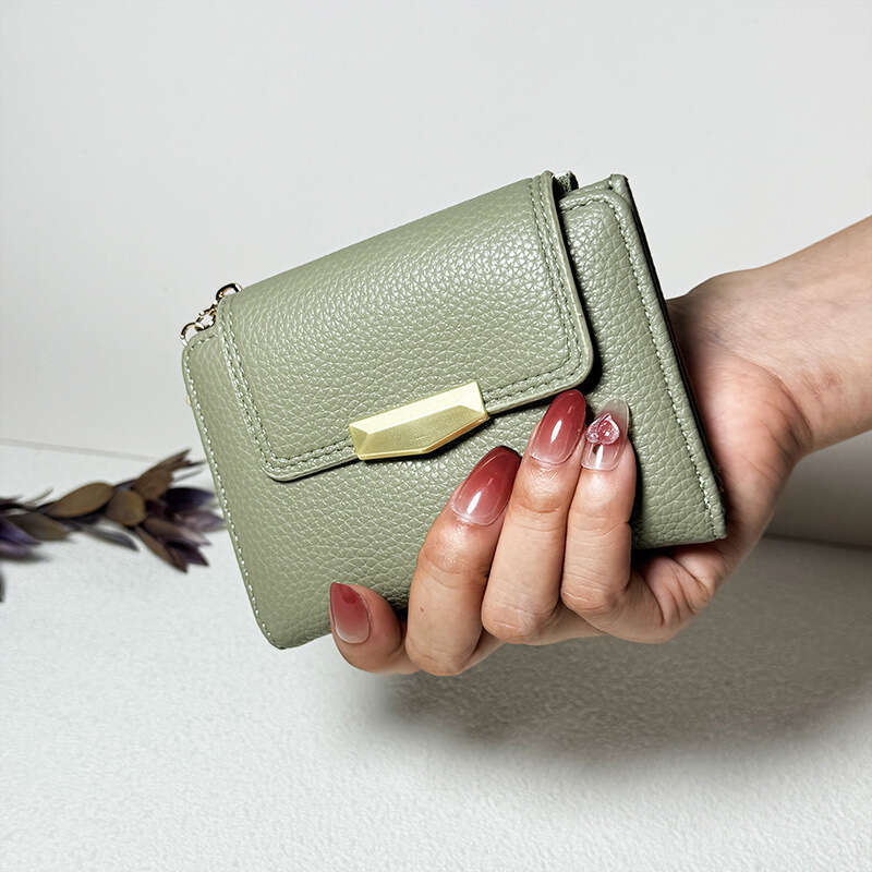 Short INS Lychee Texture High-end Small Fold 70% off Multi-card Slot Women's Leather Wallet