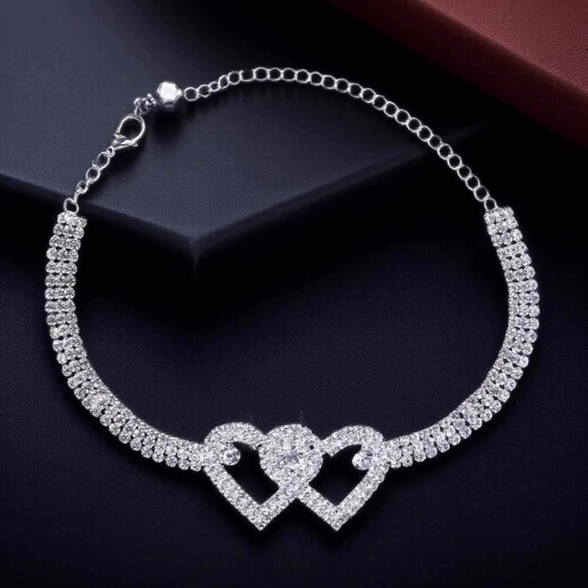 Boho Crystal Heart Anklet for Women Adjustable Rhinestone Foot Jewelry Perfect for Summer Beach Parties and Special Occasions W250604