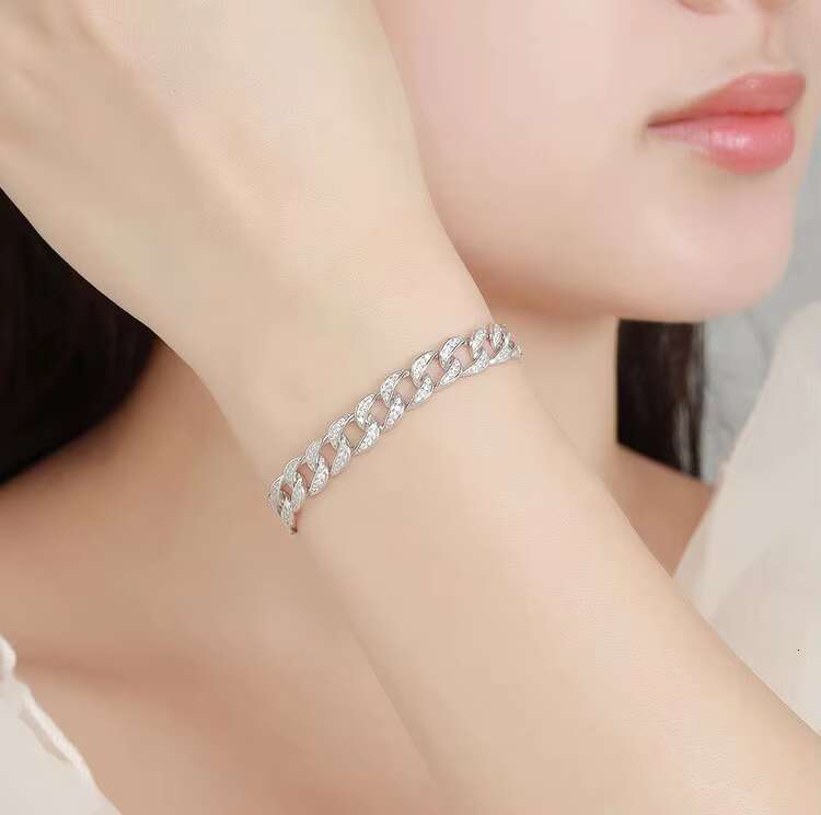 9 Hot Selling Fine Jewelry Light Luxury S925 Sterling Silver 1.2MM D Moissanite Diamond 8MM Cuban Link Chain Bracelet for Men