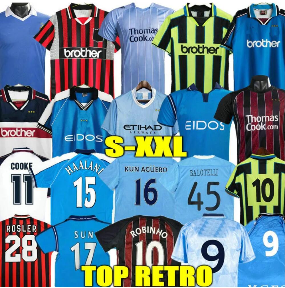Retro Man City Soccer Jerseys 72 98 99 00 11 12 1998 1999 2000 2011 2012 16 Haaland EIDOS Gallagher WEAH Tevez Kun Aguero Dzeko Kompany Vintage Shirts Classic