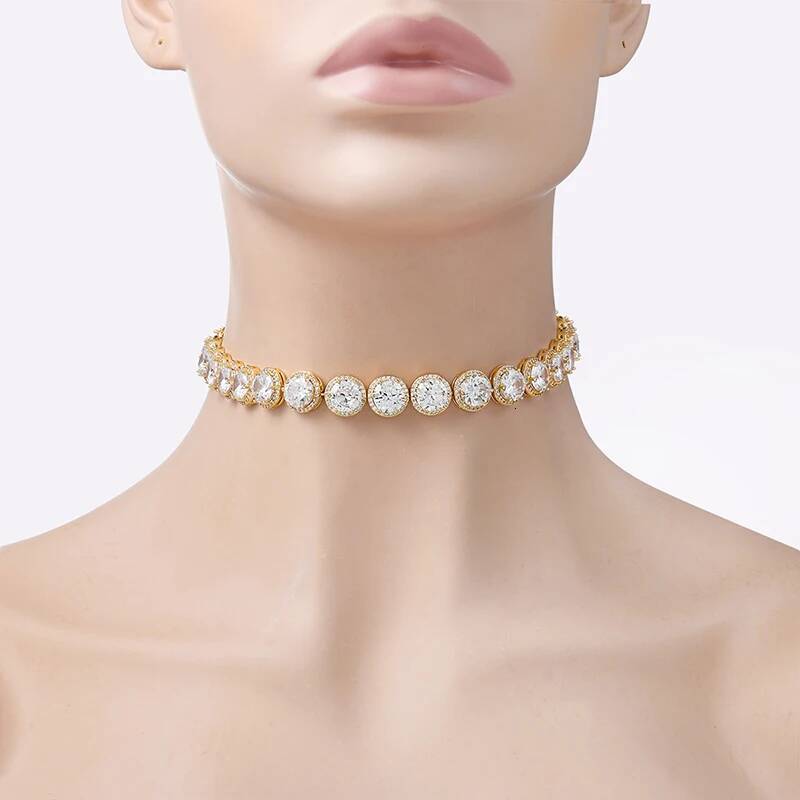 WEIMANJINGDIAN Brand New Arrival Stunning Large Halo Round Cut Cubic Zirconia CZ Crystal Tennis Choker Necklace Party Jewelry
