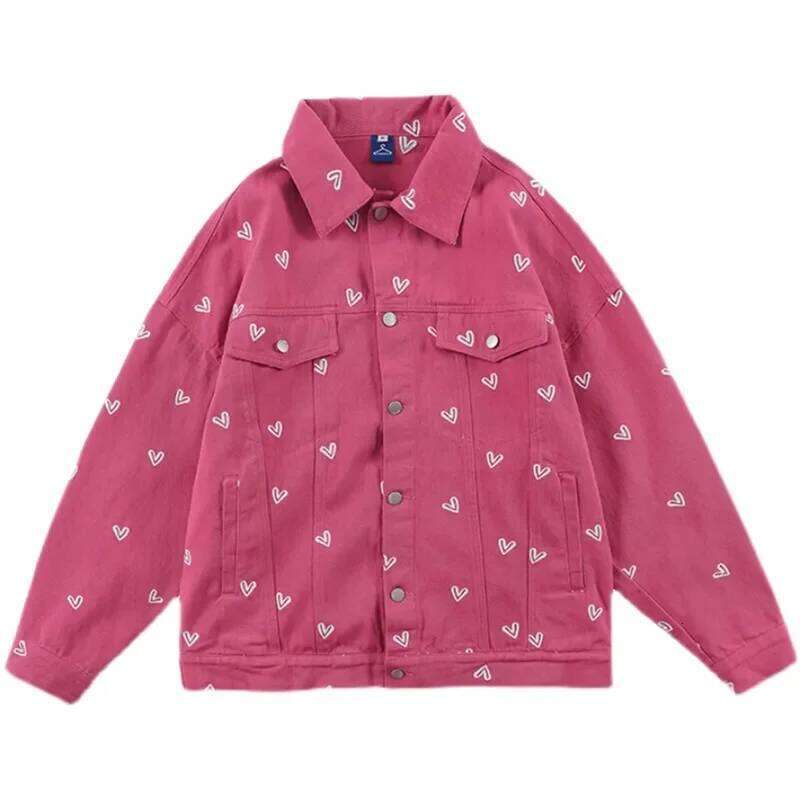 Spring Autumn Printing Love Denim Jacket Women 2024 New Fashion Loose Casual Thin Coat Pure Colour Button Outerwear Female
