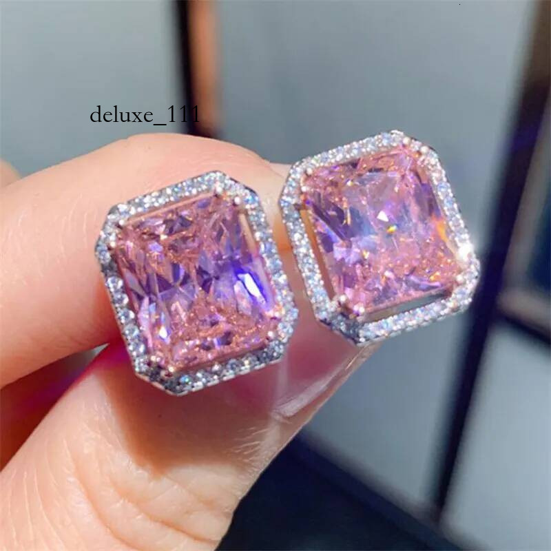 Choucong Top Sell Stud Earring Jewelry Sterling Sier Princess Cut Pink Topaz CZ Dia Gemstones Eternity Women Wedding Earrings For Lovers Gift