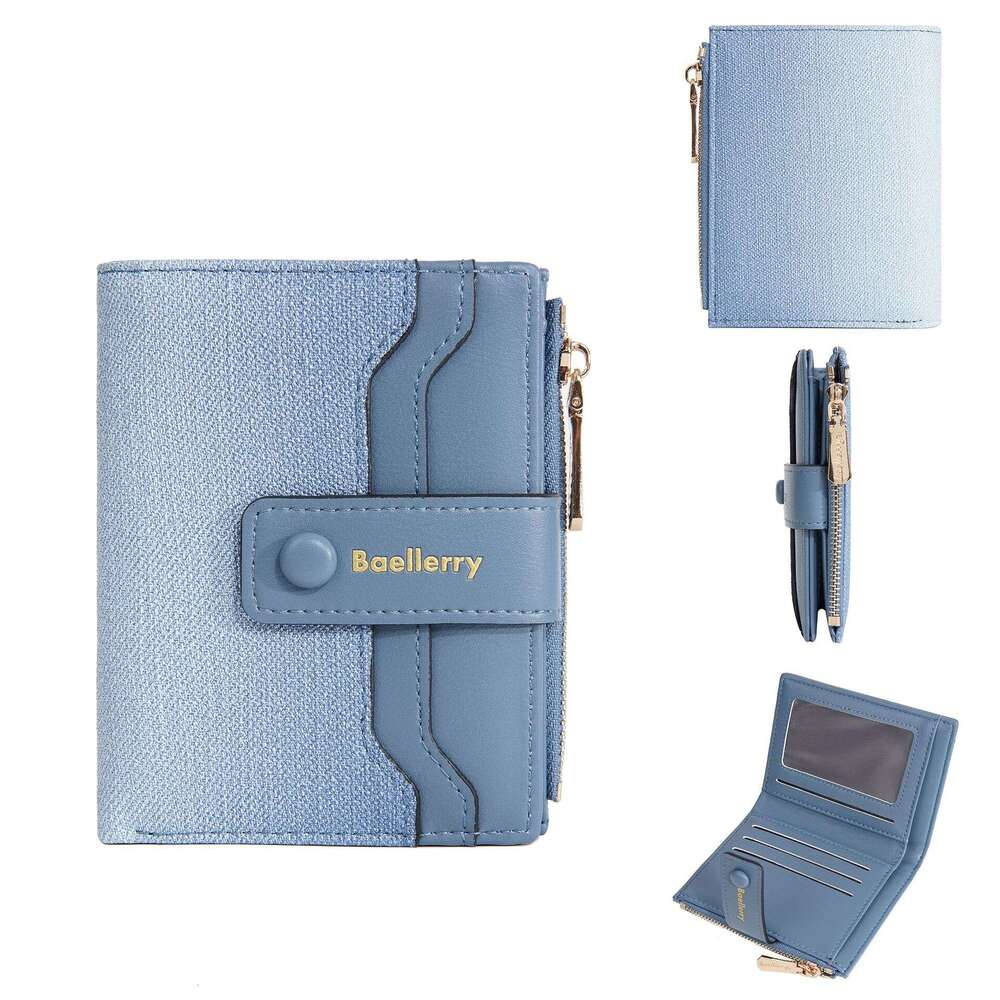 New Women's Short Baellerry Fashion Gradient Color Multi-Card Slot Zipper Coin Purse Color-Block Wallet AAAAA