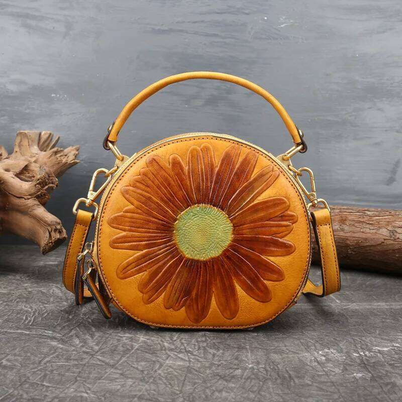 Genuine Leather Women Handbags 2020 New First Layer Cowhide Female Shoulder Messenger Bag Retro Small Round Diagonal Bags