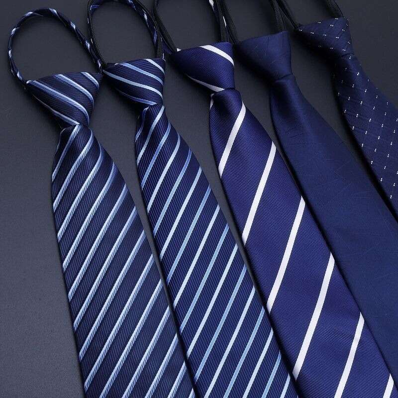 Men's Business Formal Zipper Tie - Blue Striped Thinnest Black Groom Wedding Accessory
