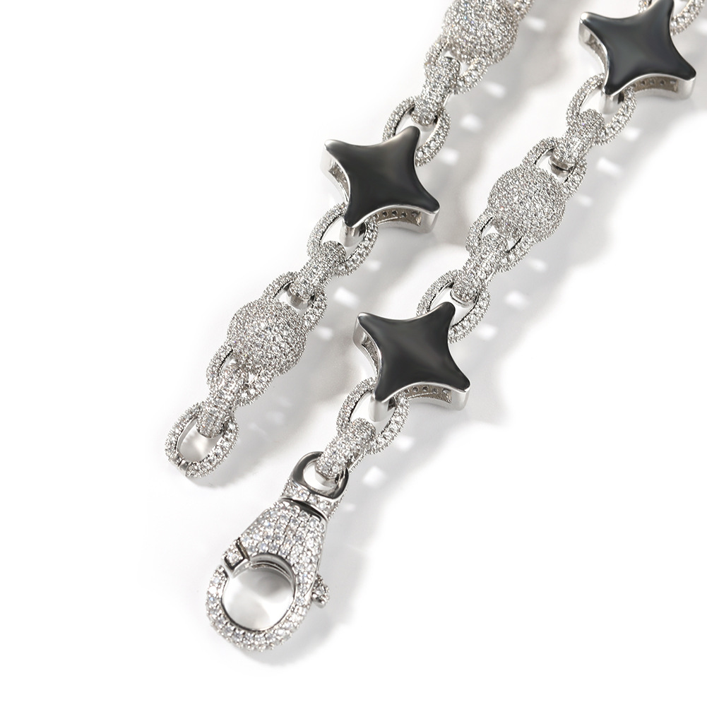 Hip Hop Four-pointed Star Flower Beads Infinite Cuban Chain Necklace 5A Zircons Mens Choker Jewelry