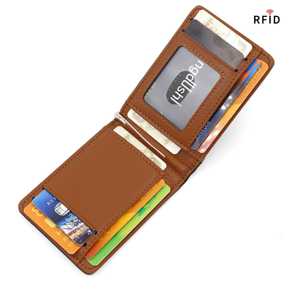 Men's Simple Short RFID Anti-theft Card Holder Coin Purse Woven Pattern 80% off Wallet