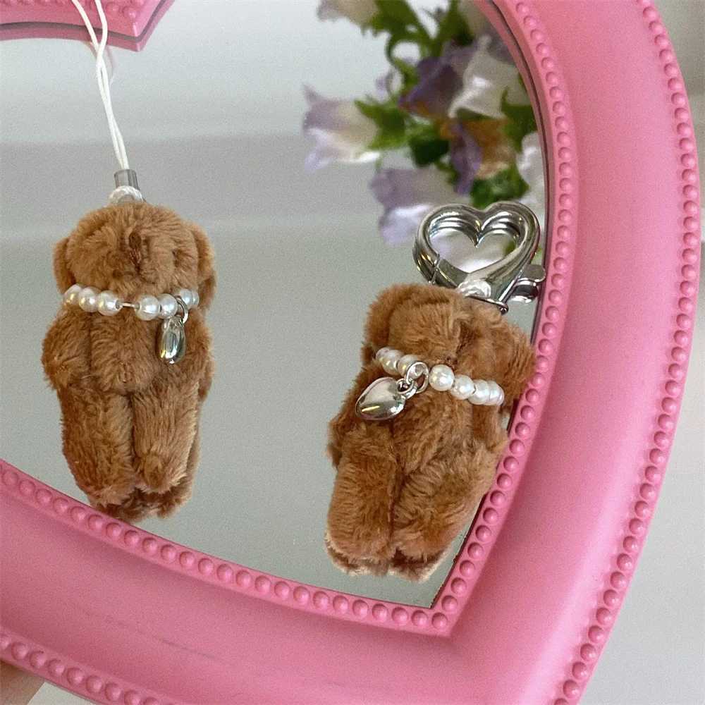 Kawaii Pearl Teddy Bear Keychain Cute Doll Pendant Mobile Phone Chain Bag Decoration Car Keyring Girl Women Bag Hanging Ornament W250604