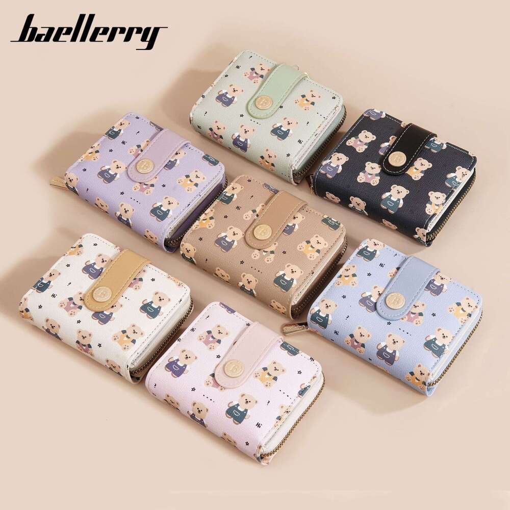 New High-End Bear Print Short Women's Ins Large Capacity 80% off Buckle PU Coin Purse Wallet