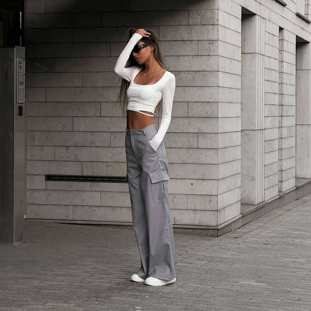 hoodie Women's Wear Summer Women's Pockets High Waist Workout Pants Casual Solid Straight Leg Cargo Trousers Versatile Streetwear jacket
