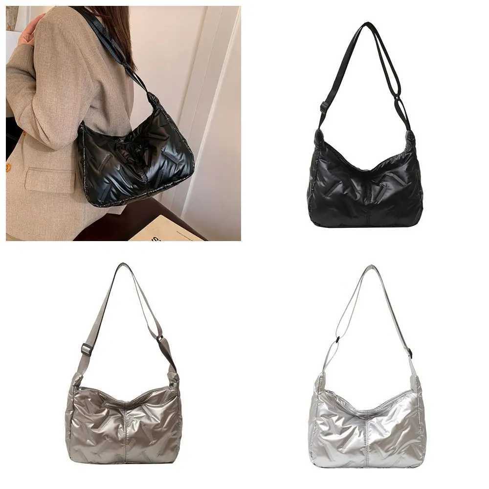 Cute Dumpling Bag Bright Space Cotton Tote Bag Korean Style Shoulder Bag Crossbody Bag Lightweight Silver Nylon Handbag Girls XJ250604