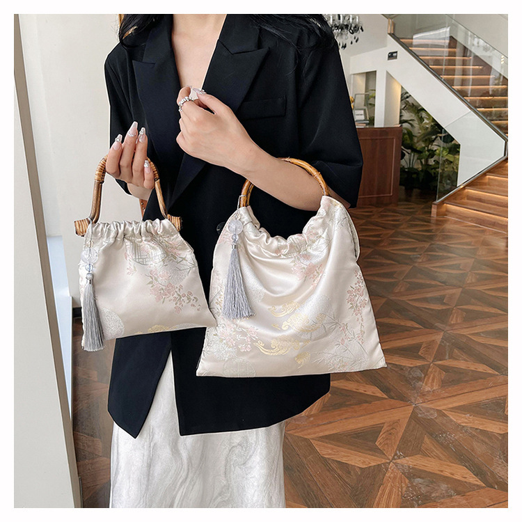 Free Shipping Retro Chinese Style Women's Handbag Cheongsam Hanfu Antique Style Rattan Woven Bamboo Knot Bag Chinese Style Handmade Bag Jacquard 