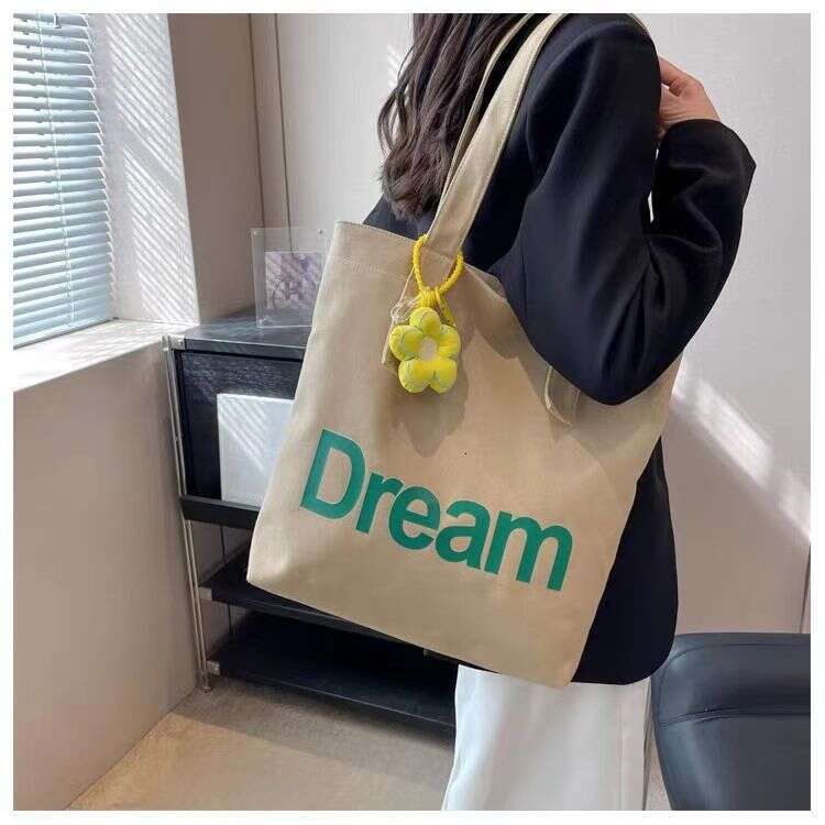Korean Lazy Large Capacity Shoulder for Women 2024 New Literary Girl Fresh Canvas Simple Tote Bag