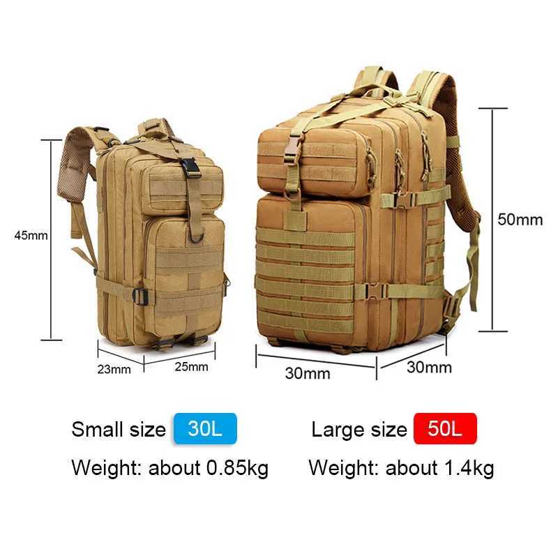 Backpack 50L Large Capacity Camping Man Rucksacks Tactical Hunting Nylon Bags For Sport Trekking Waterproof Pack W250603