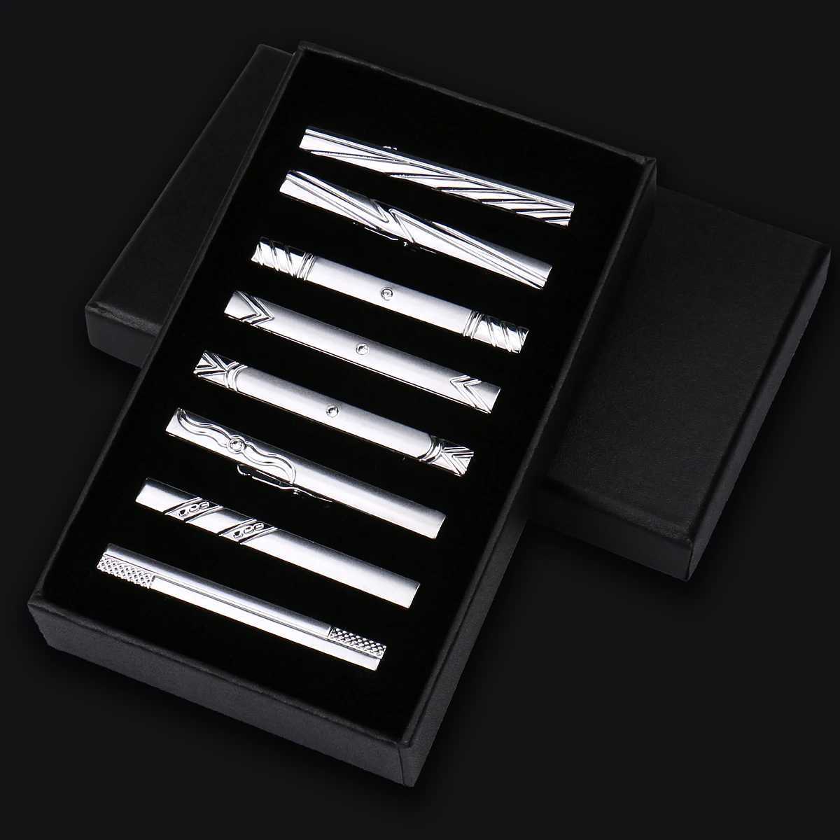 8pc Metal Tie Clip Set With Box For Tie Clip Man Luxury Business Wedding Guest Gift Necktie Pin Man Business Jewelry Gifts Sets W250604