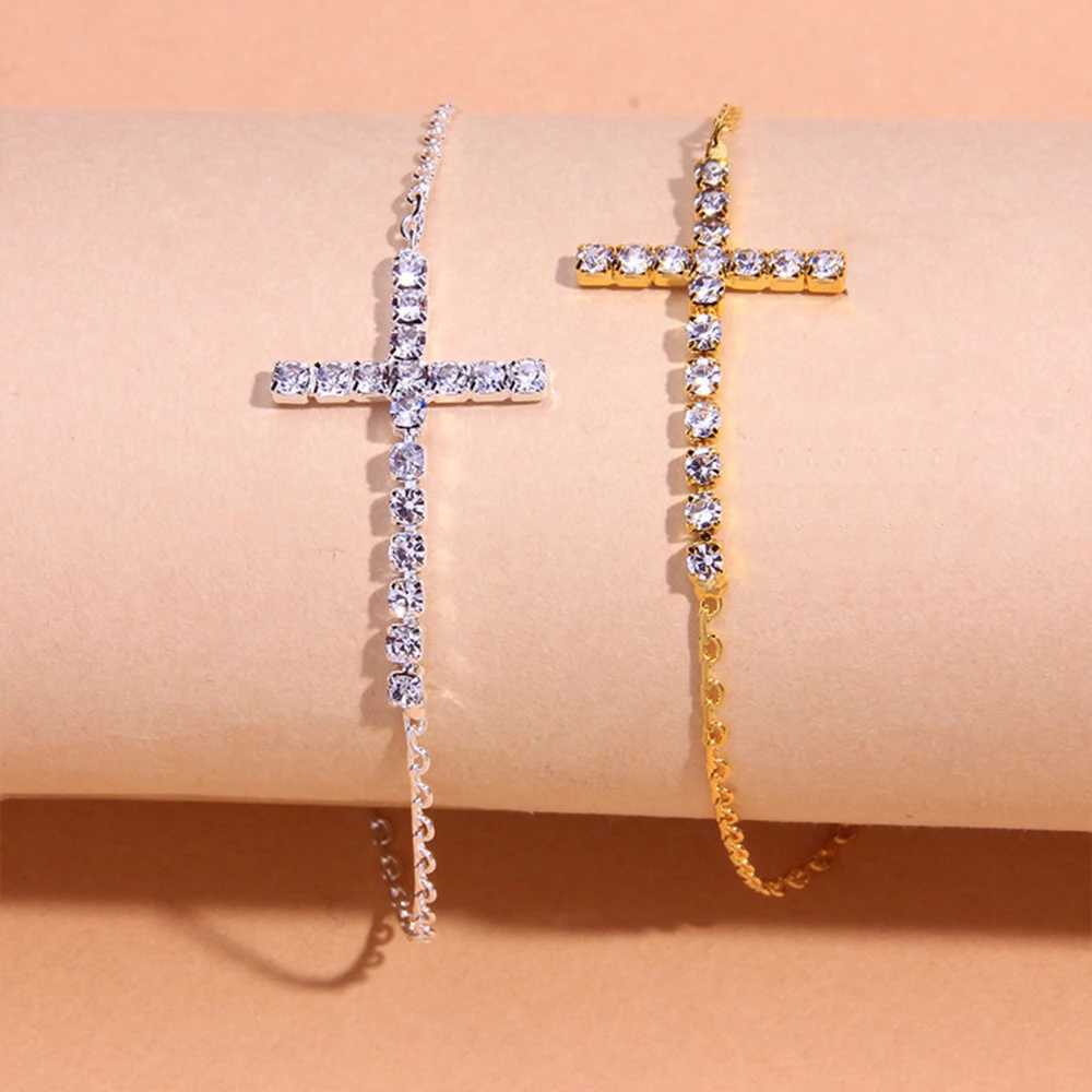 Stonefans Summer Rhinestone Simple Cross Anklet Bracelet for Women Beach Accessories Crystal Chain Anklet Barefoot Jewelry Gift W250604