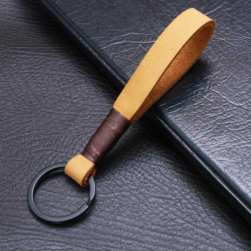 Retro Handmade Real Leather Cowhide Rope Keychain Metal Key Chains Men or Women Key Holder Key Cover Auto Keyring Gifts M250604