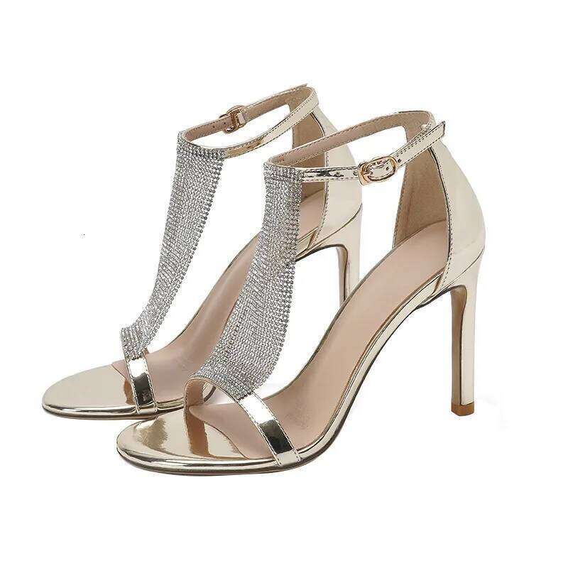 2025 Spring New One Word Water Dia High Heel with Exquisite Design Sense Sier Sandals for Women