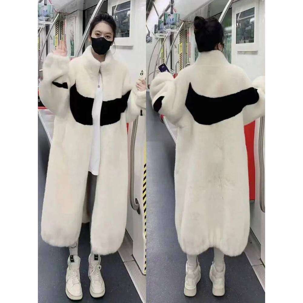 Autumn and Winter Thickening Long Stand-up Collar Mink Integrated ing Rex Fur Coat Women's Sweet Girlish Furry Jackets